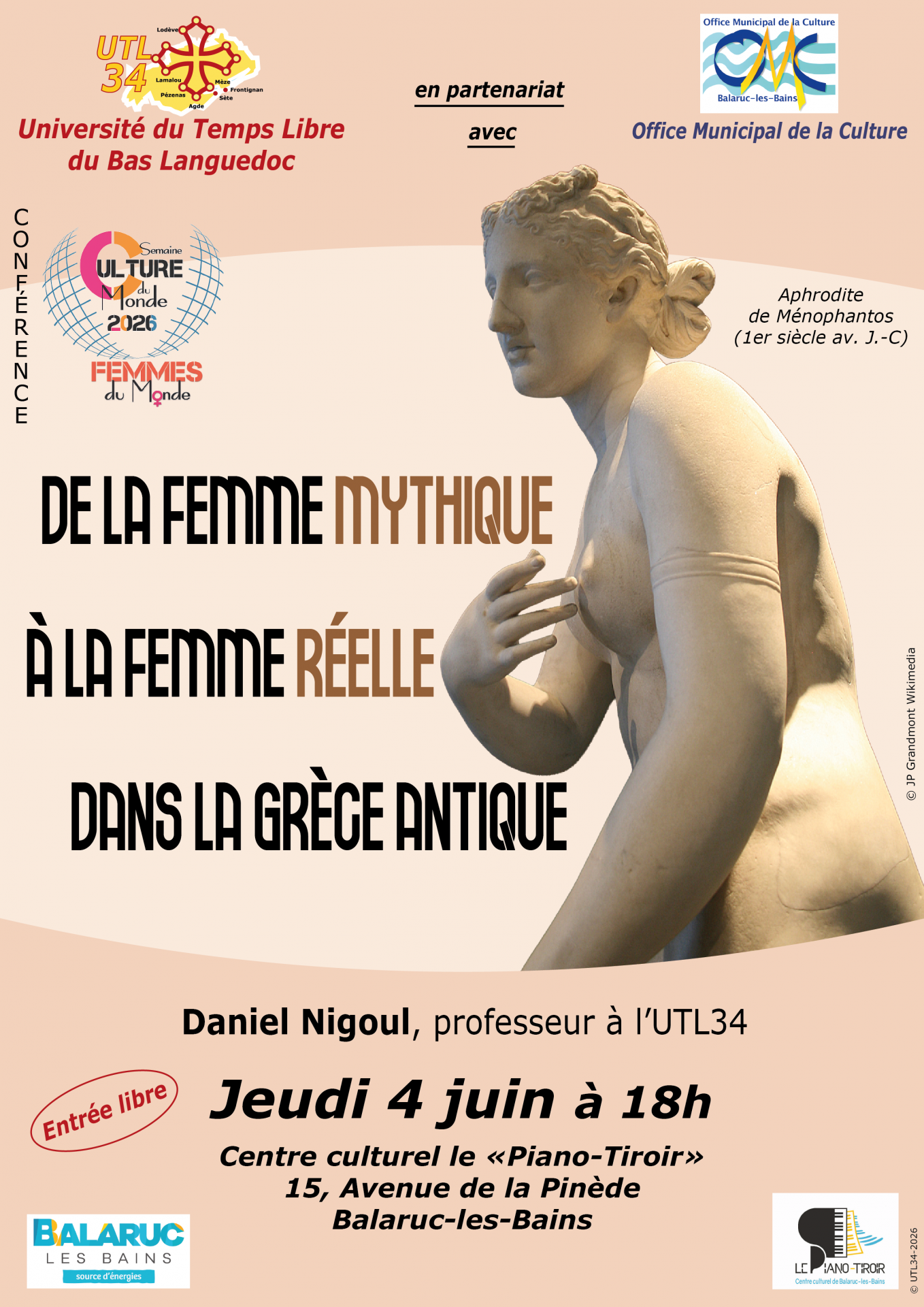 CONFÉRENCE : DE LA FEMME MYTHIQUE À LA FEMME RÉELLE DANS LA GRÈCE ANTIQUE